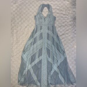 NWT! BCBGMAXAZRIA Raissa Halter Neck Maxi Evening Gown in Haze Combo • Size 12